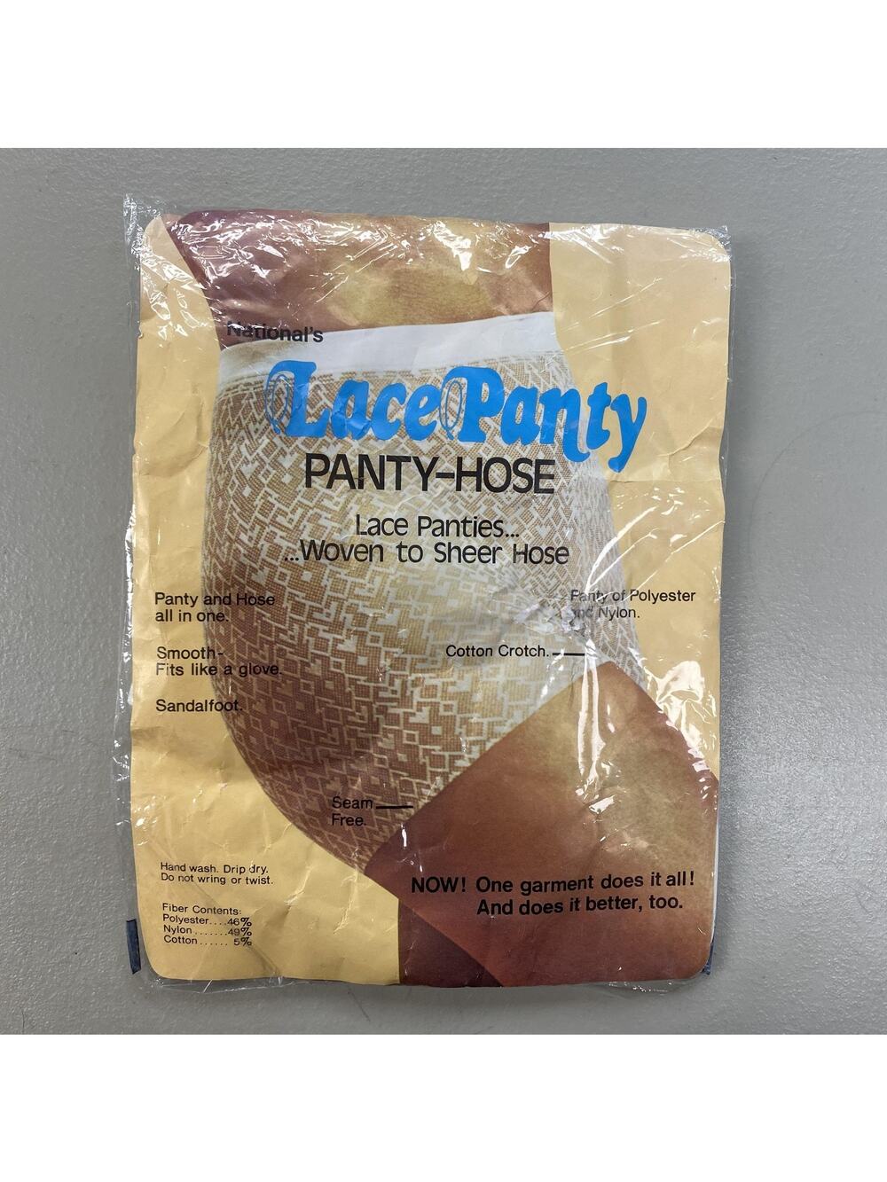 Vintage National‎ Pantyhose Size D Medium Brown Lace Top Sheer Seamless NOS